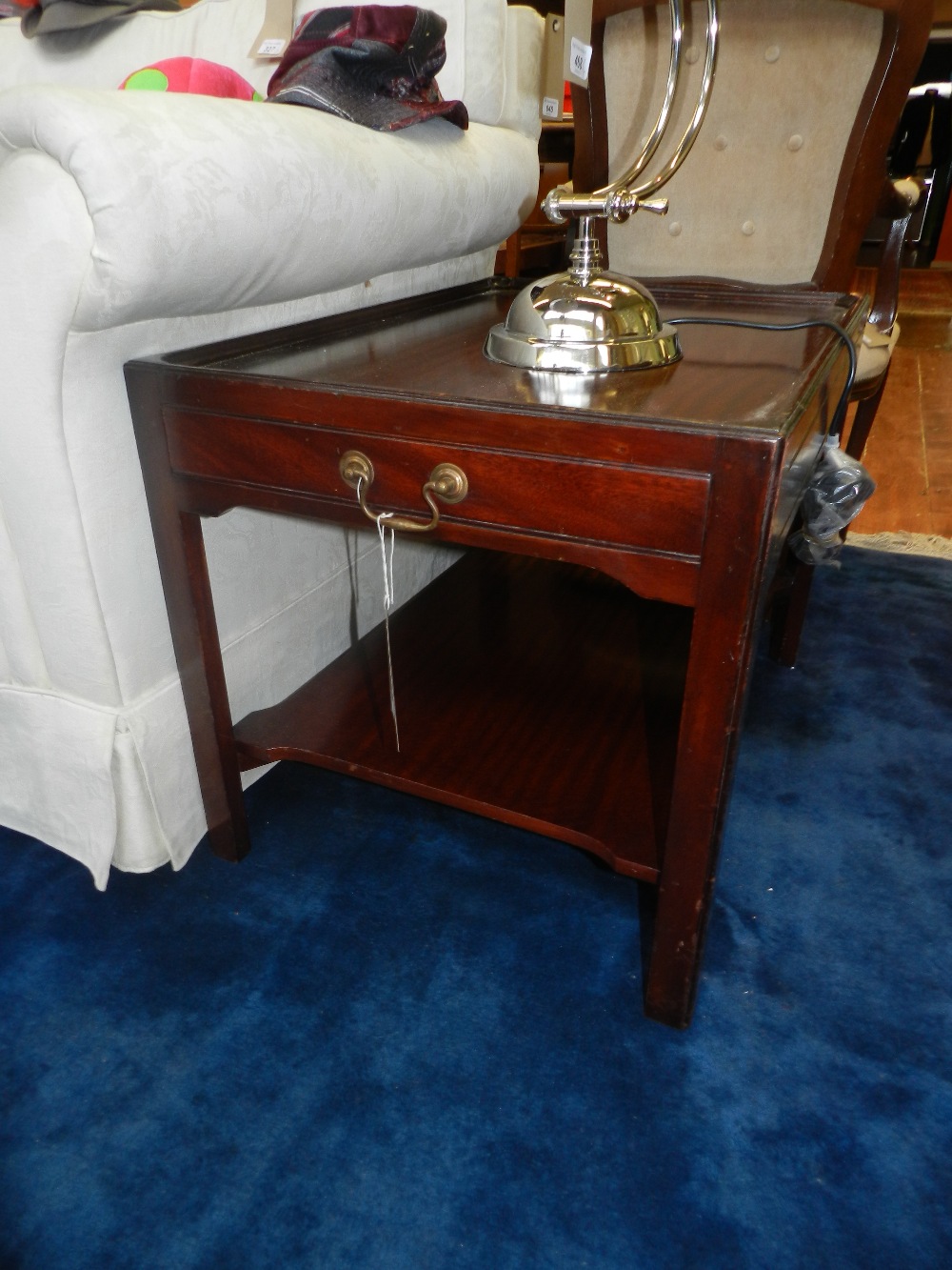 A pair of Georgian style mahogany low tables with single drawer and under tier.