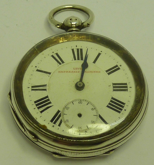 A silver cased pocket watch, case hallmarked Birmingham 1884, lacking second hand