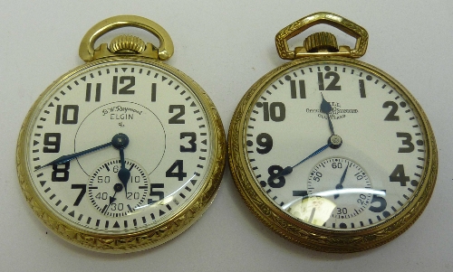 An Elgin 10k gold filled top wind pocket watch and an S. Ball Watch Co. Cleveland plated top wind