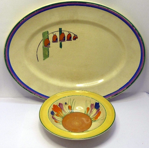 A Wilkinson`s Clarice Cliff Bizarre Solomon`s Seal patterned meat plate and a crocus patterned dish,