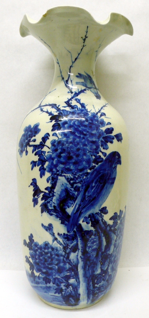 A Chinese blue and white vase, a/f,height 45cms