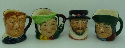 Four Royal Doulton miniature character jugs, Fat Boy, Sairey Gamp, Beefeater and Toby Philpotts