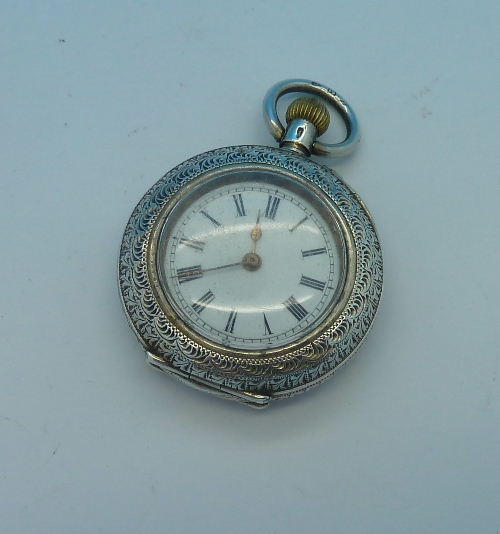 A continental silver fob watch, marked 0.935