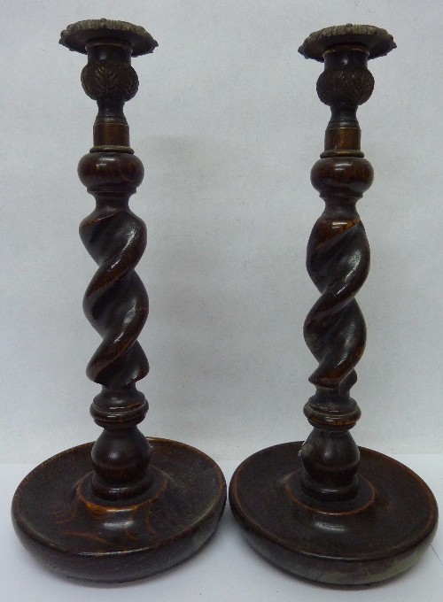 A pair of barleytwist candlesticks