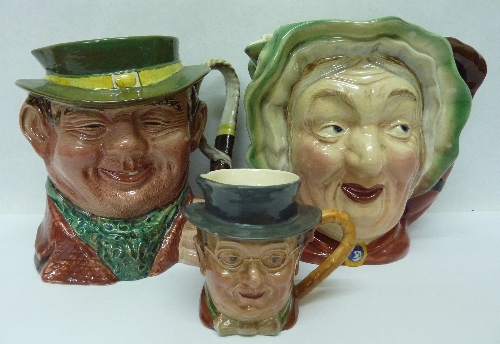 Two Beswick large character jugs, Tony Weller and Sairey Gamp and a small jug, Pickwick