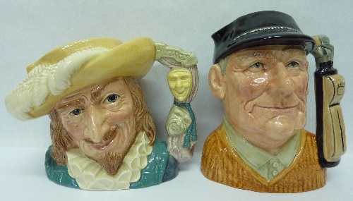 Two Royal Doulton large character jugs , Scaramouche and Golfer, both seconds