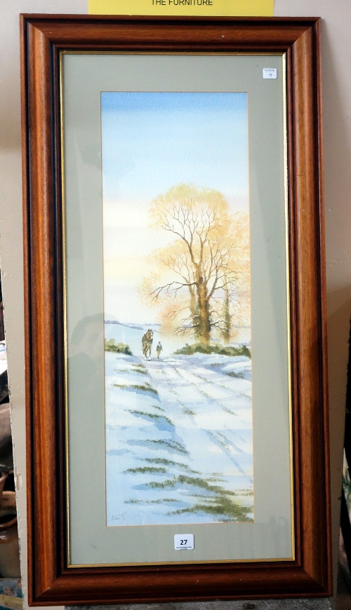 An English School, winter landscape, watercolour, framed