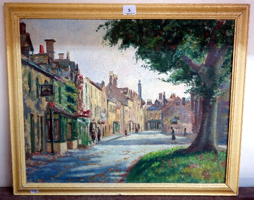 1950`s English School, village landscape, oil on canvas, framed