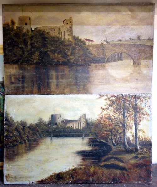 Olive Hird, pair of landscapes with castle ruins, oil on canvas, both signed and dated 1913,