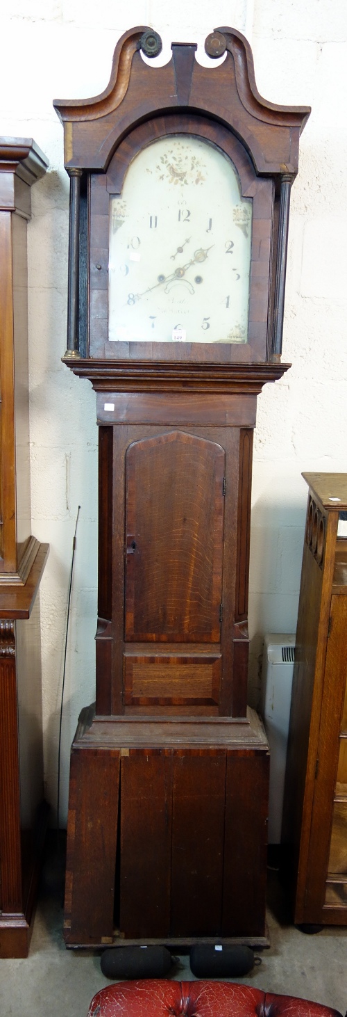 A George III oak 8-day longcase clock, the painted arched dial indistinctly signed