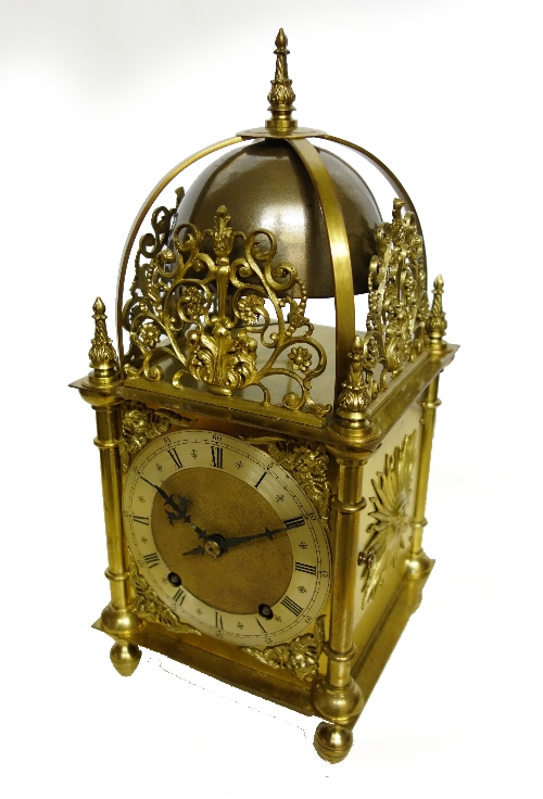 A late 19th Century brass striking lantern clock, 8-day movement stamped W & B Sch