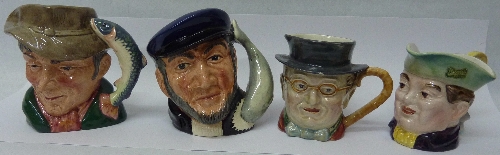 Two Royal Doulton small character jugs, Capt. Ahab D6506 and The Poacher D6464 and two Beswick small