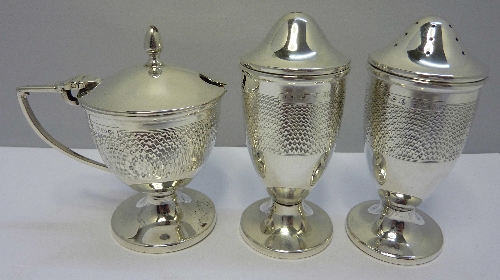 An Edward VIII three-piece silver on Bakelite condiment set