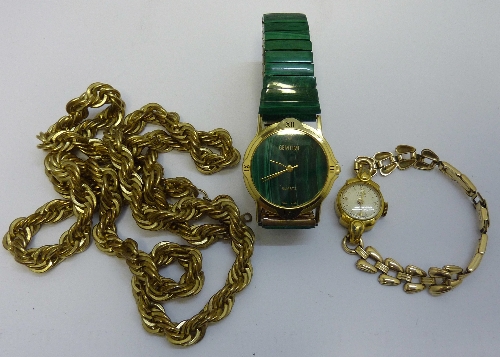 Two dress watches and a plated neck chain