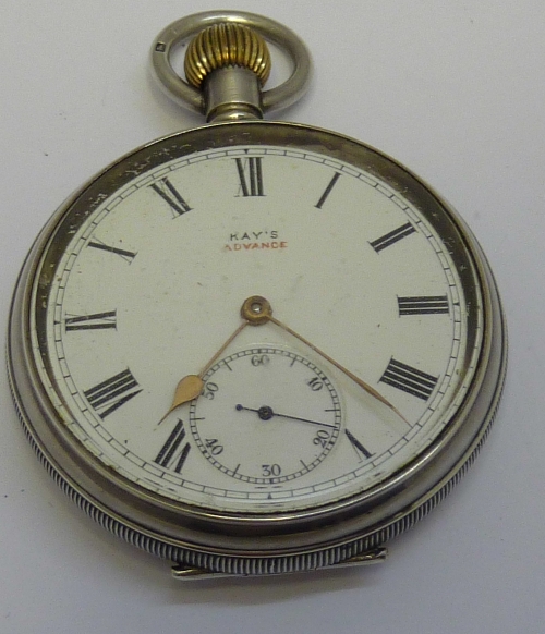 A silver pocket watch, case hallmarked Birmingham 1912