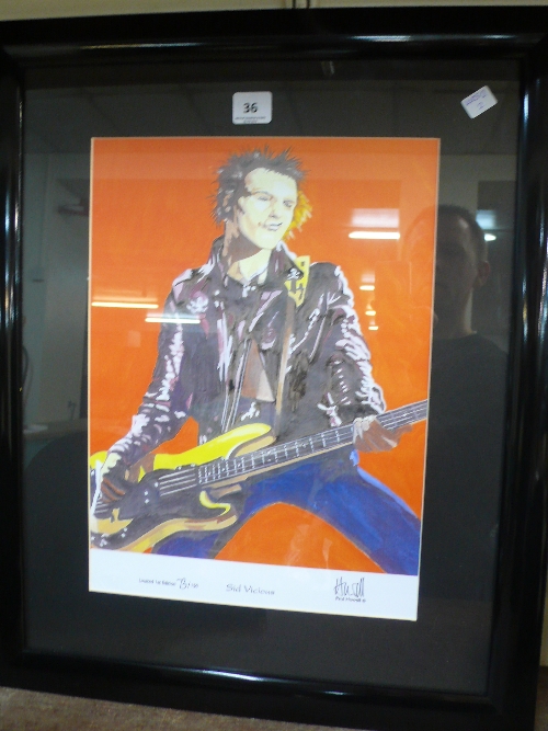 A Paul Howell limited edition print, Sid Vicious, numbered 73/150, framed