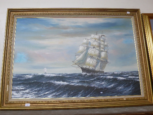 P. Davis, coastal landscape with boats, oil on canvas, framed