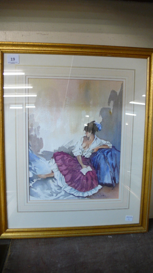 Denis Lord, female portrait, watercolour, framed