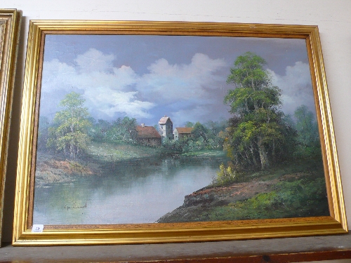 Gartland, river landscape with a cottage in the distance, oil on canvas, framed