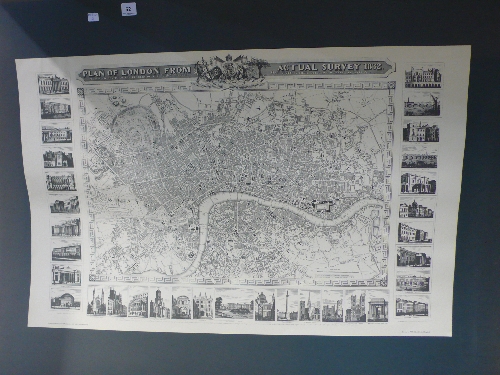 A reproduction plan, London From Actual Survey 1832 and a plan of S.S. Great Britain, both framed