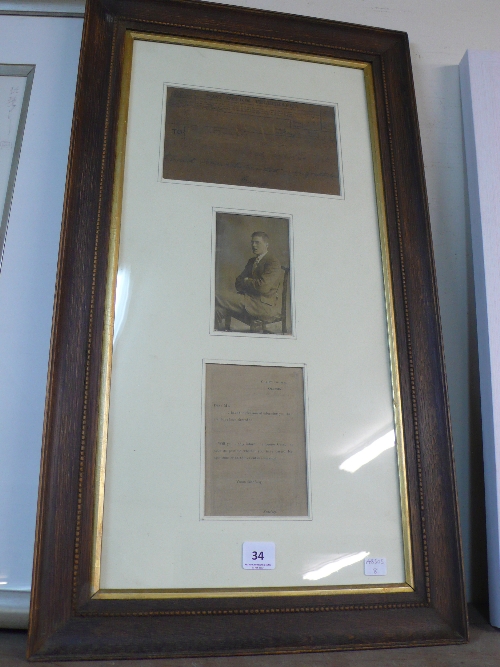 A Post Office telegraph with related photograph, framed