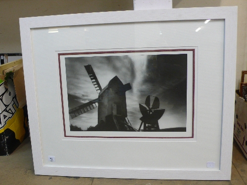 A Christopher Joyce photo lithograph, winter landscape with windmills, framed