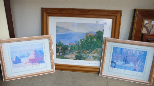 A Claude Monet print, Paul Cezanne print and one other, all framed