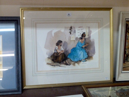 Denis Lord, portrait of two continental lady`s, watercolour, framed