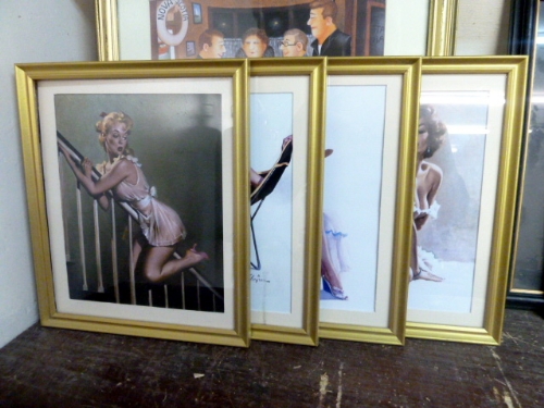 A set of four Elvgren prints, framed