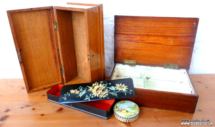 A collection of 19th century and later boxes including a golden oak locking box, a pine box, an