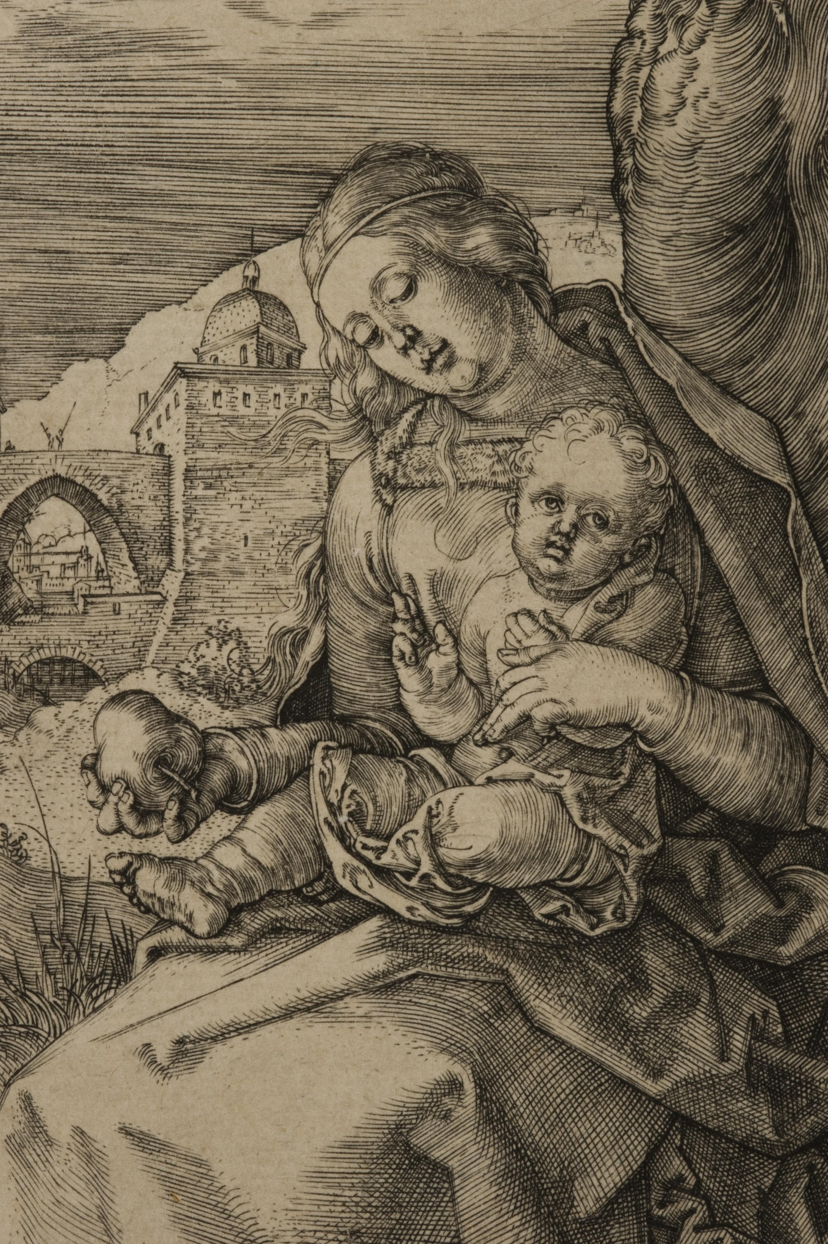 Albrecht Dürer. (1471-1528) The Virgin and Child with the Pear. [B.41] Engraving. 6¼in (16cm) x 4¼in