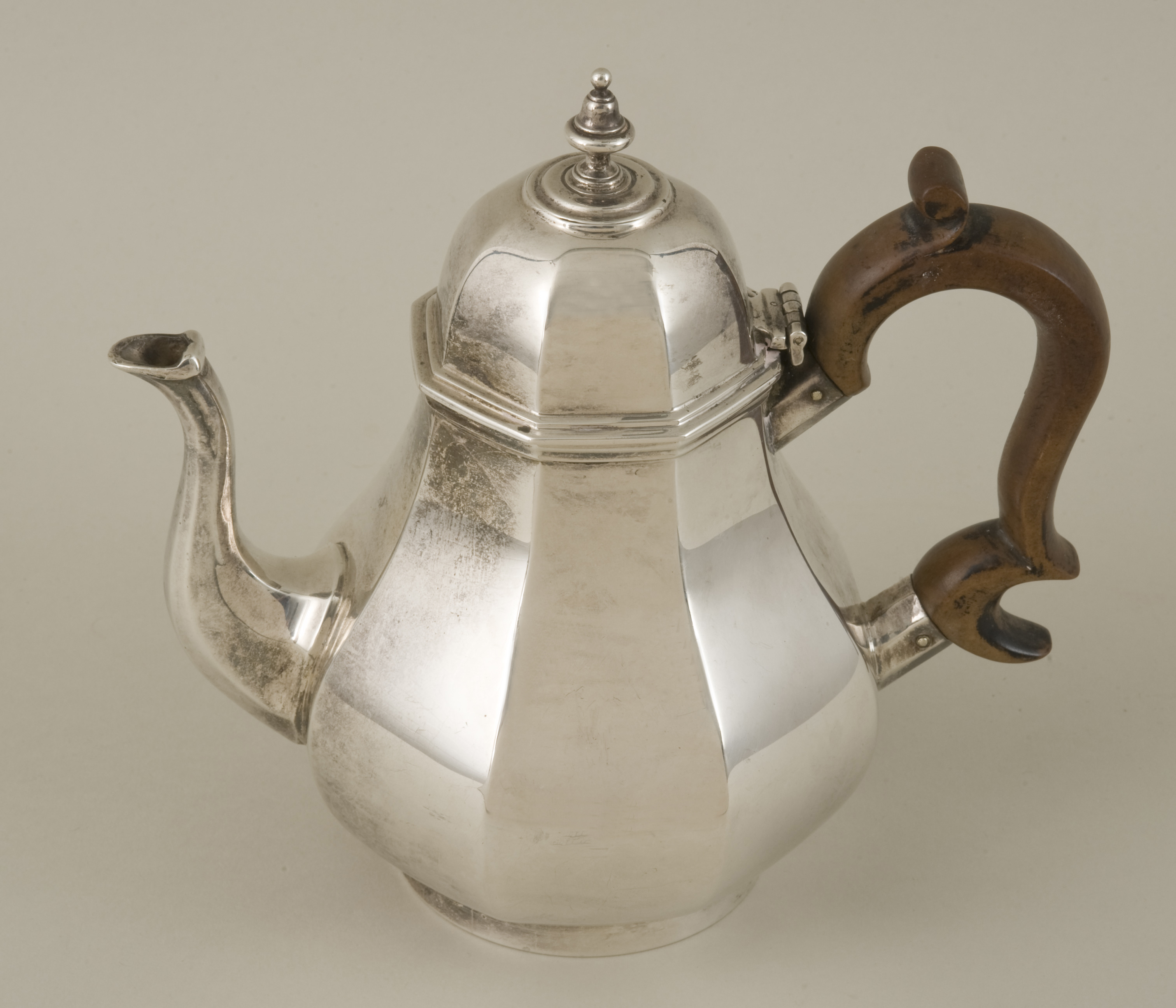 A mid-20th century hallmarked silver coffee pot, London 1919 by Mappin & Webb; of bulbous