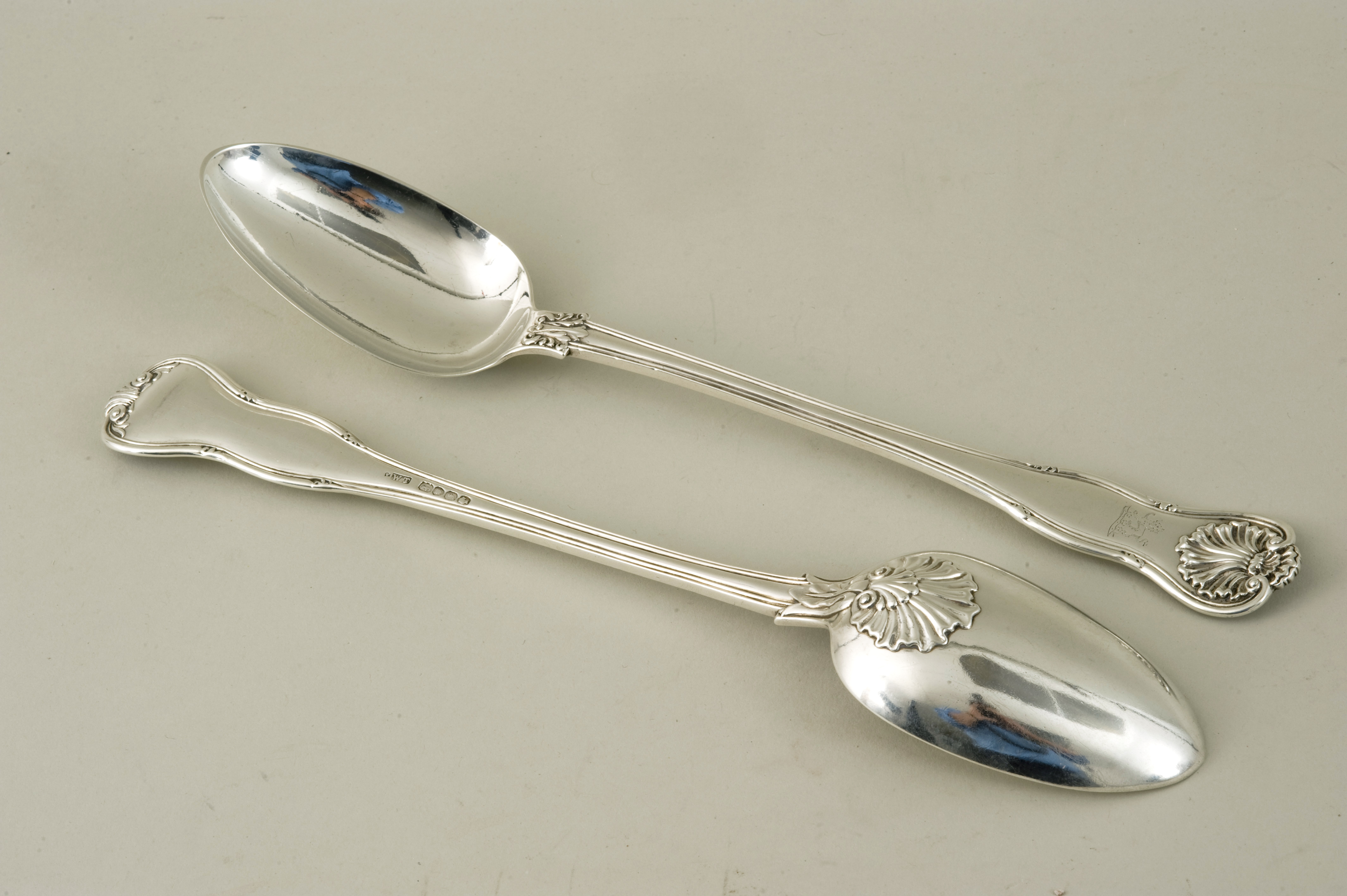 A pair of Victorian hallmarked silver husk pattern basting spoons, London 1841 by William Theobalds,