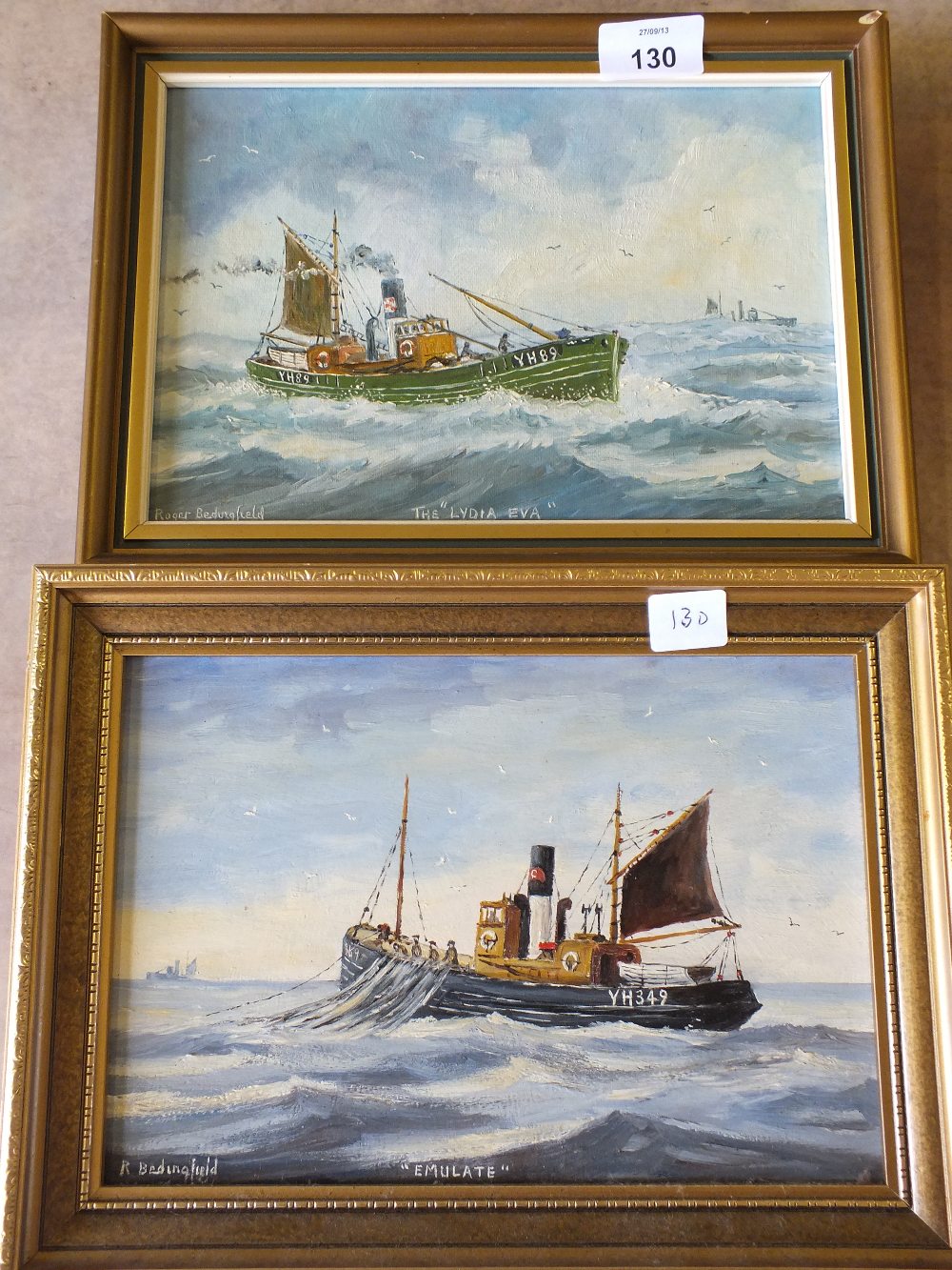 Roger Bedingfield, pair oils on board "The Lydia Eva" and "Emulate"