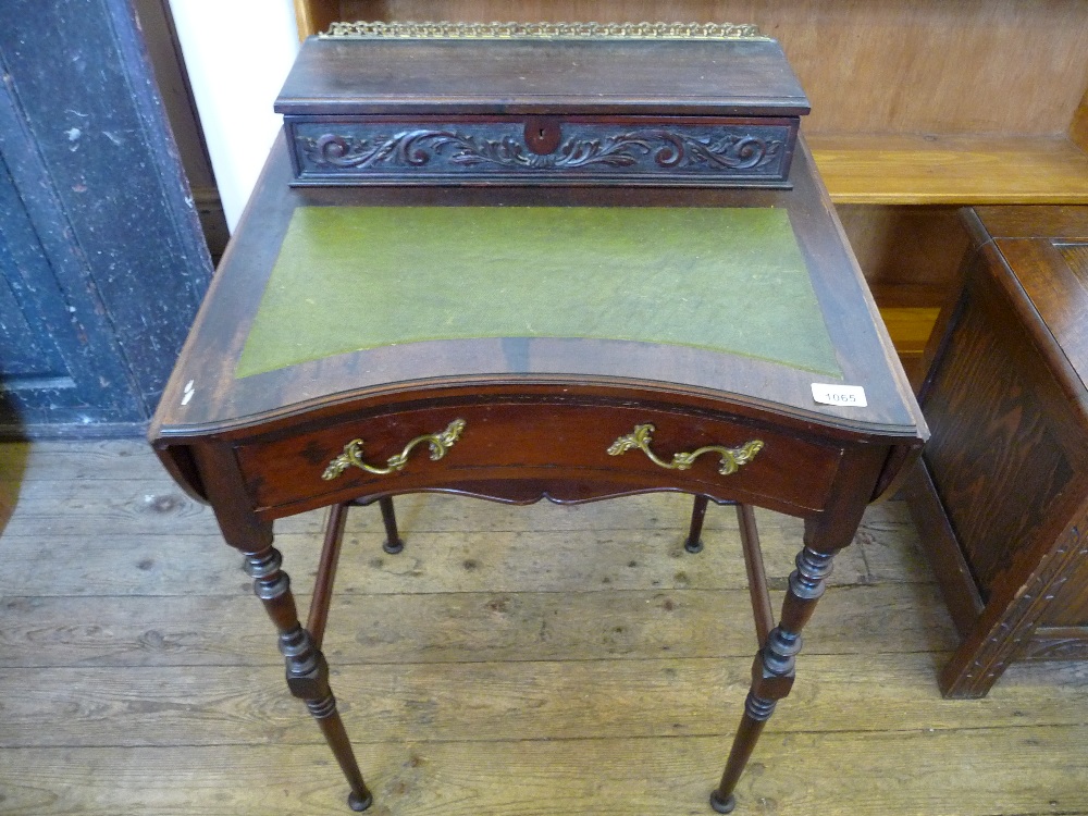 A small single drawer ladies` writing desk with stationery compartment D. 19", W. 21 1/4",