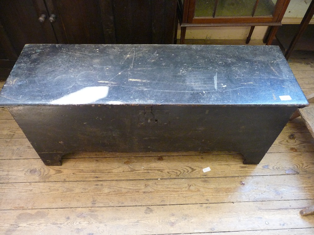 An 18th Century dark stained Elm five plank coffer D. 13 3/4", W. 43" and H. 18".