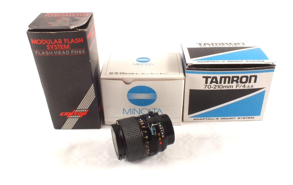 Minolta X300 SLR camera and 50mm and 35-70 zoom lenses, Tamron 70-210 zoom lens and other items