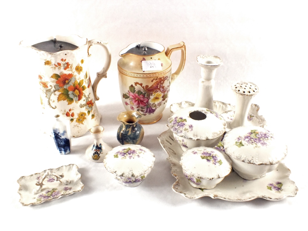 Various china jugs, trinket set etc (two trays)