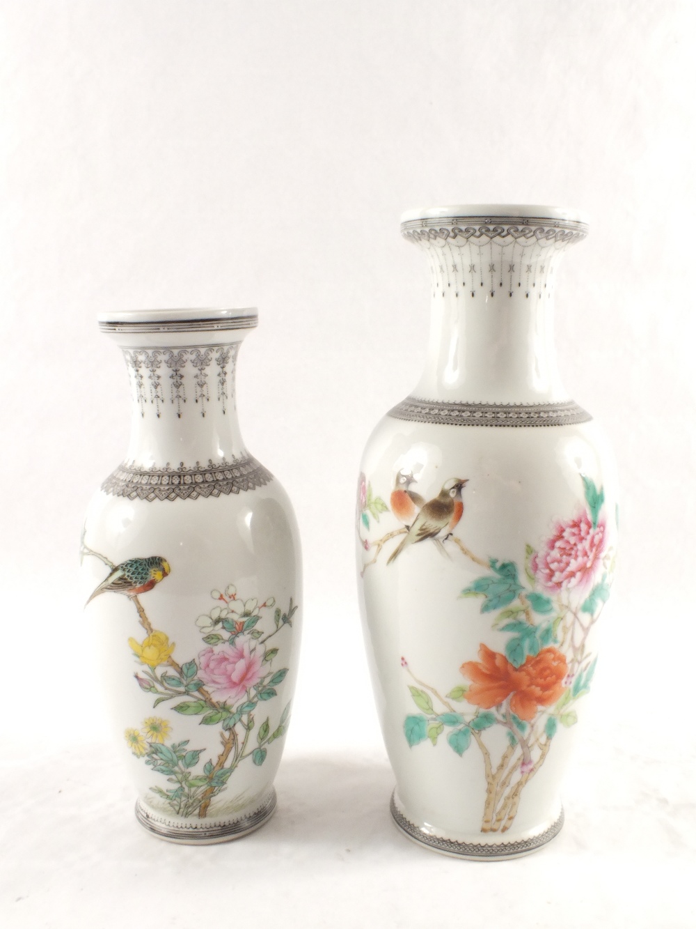 Two Chinese bird and floral vases