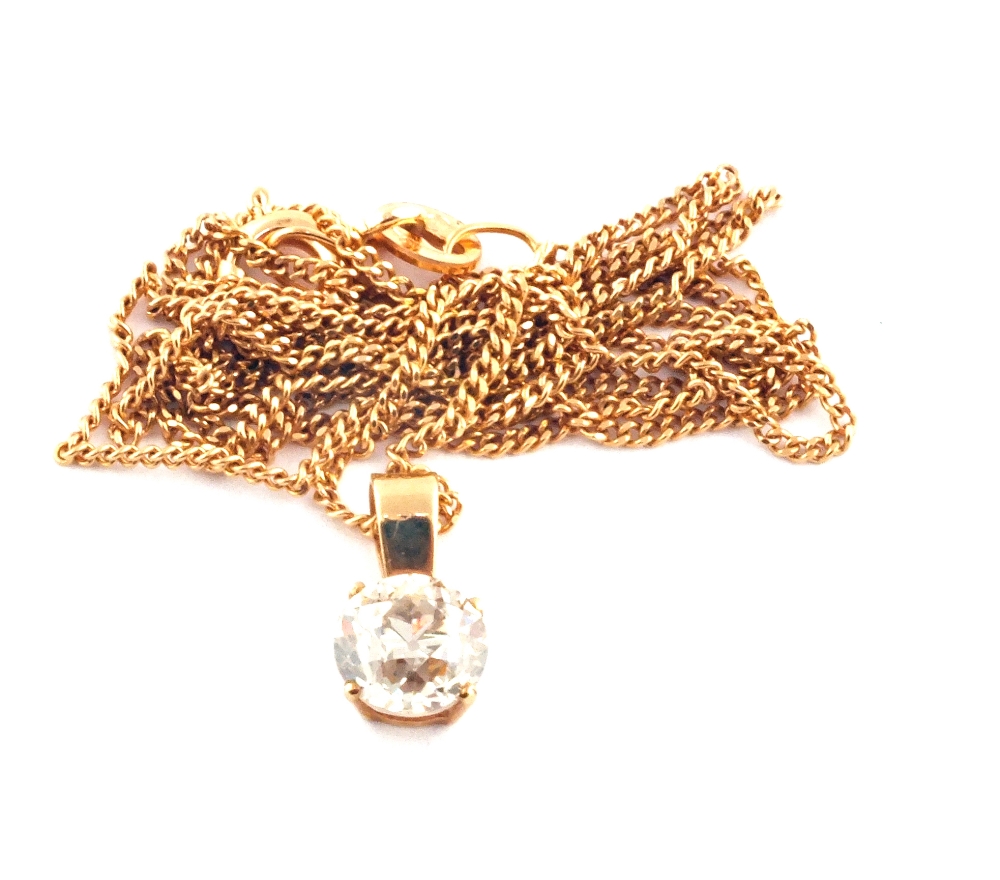 A 9ct solitaire Diamond pendant on chain (Diamond weight .75 carat)