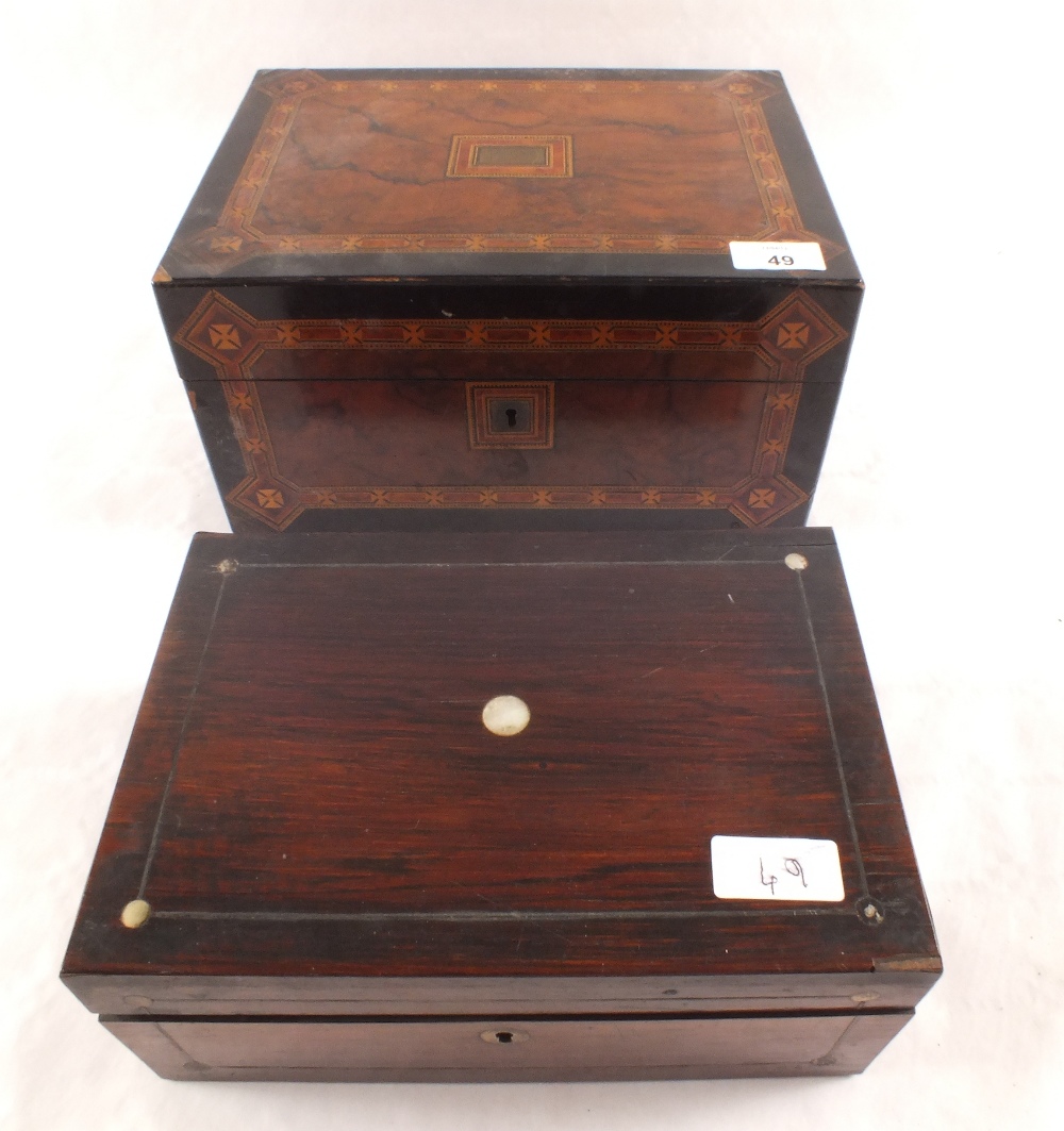 A Victorian inlaid Walnut box and a rosewood box