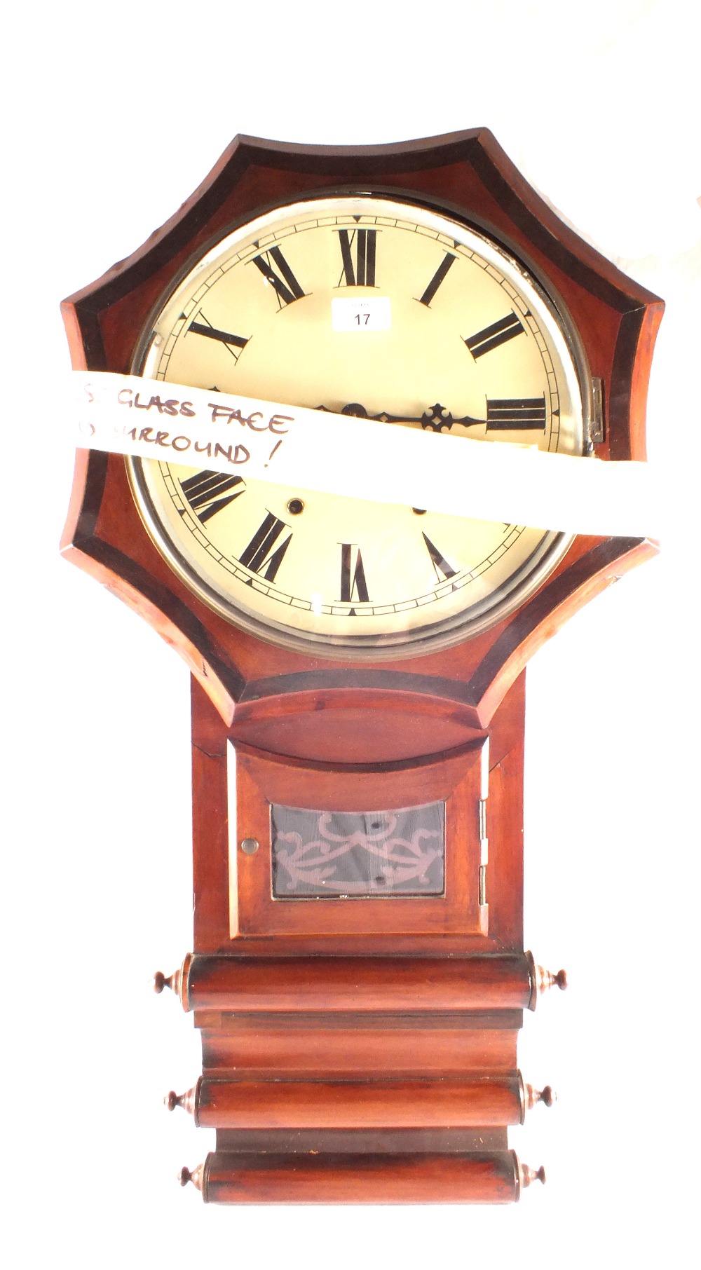 A 19th Century Mahogany drop dial clock with triple scroll moulding to base