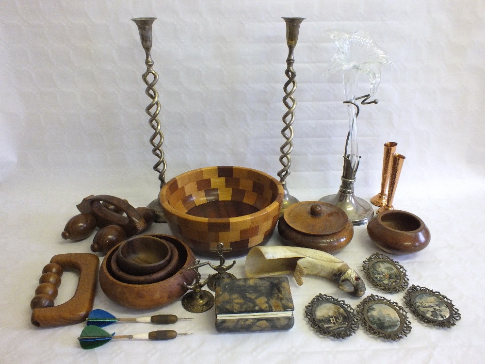 A silver plated epergne, wood sundries etc