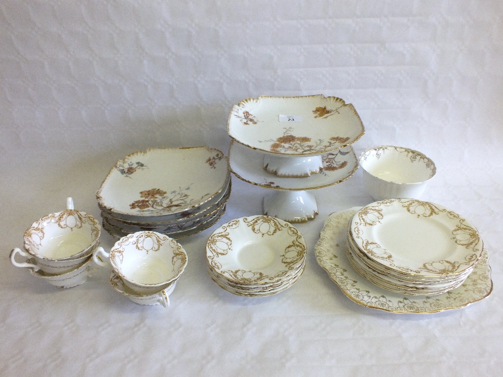 A Royal Doulton gilt decorated tea set and a continental porcelain gilt and floral comport set