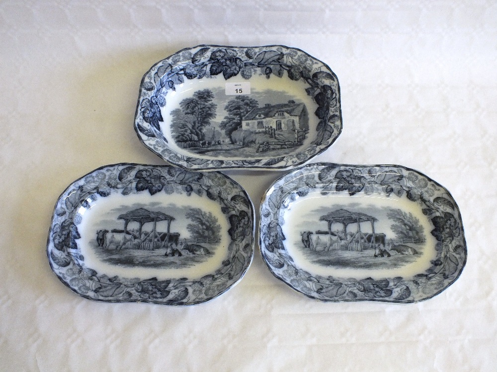 Three Victorian Copeland Spode rural scene plates