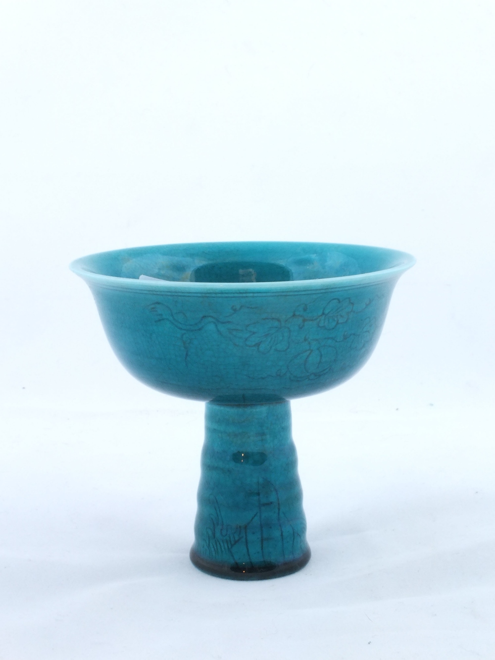 A Chinese Turquoise glaze stem bowl - six character mark