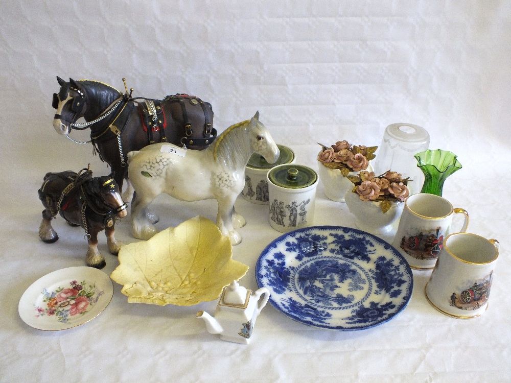 Three Beswick horses (one as found) and other china and glass
