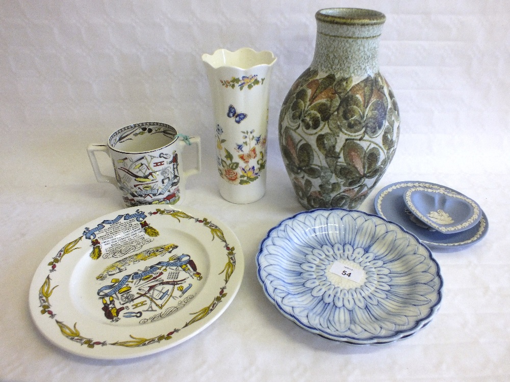 A pair of 19th Century blue leaf plates and other china
