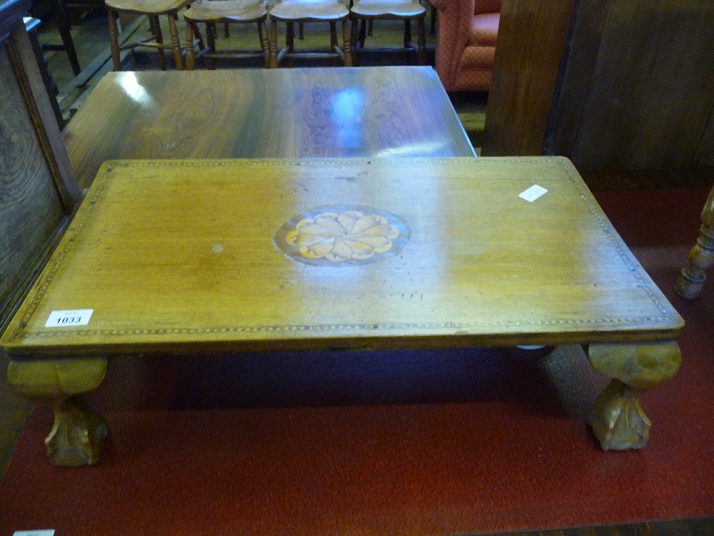 A Mahogany bed tray with shell inlay