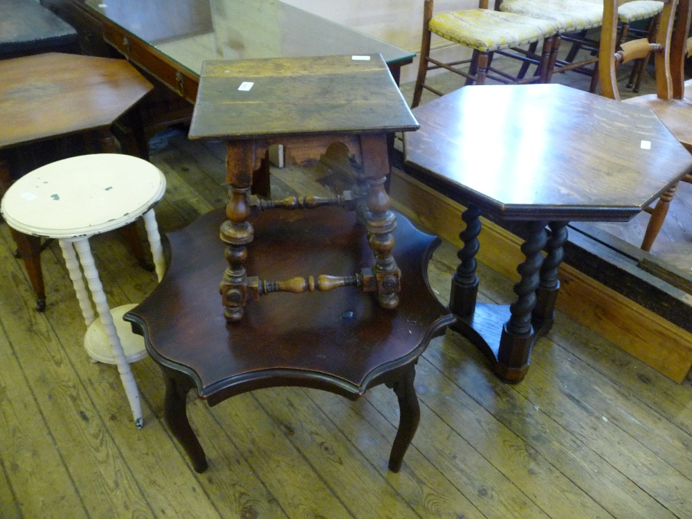 An Oak stool and three other occasional tables